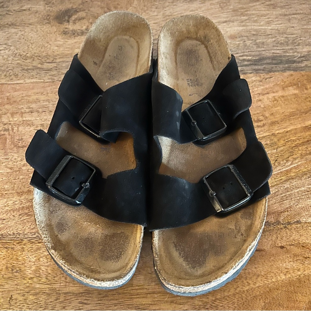 Birkenstock Arizona Black Suede Soft Footbed Sandals Size 9-9.5
